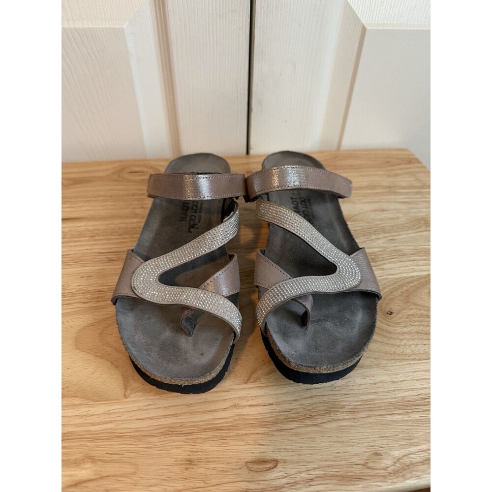 Naot Giovanna Leather Sandals Pewter Metallic Rivets Comfort  Size 7